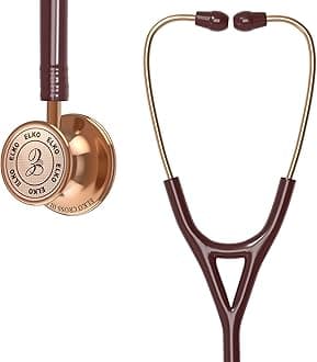 ELKO EL-190 Rose Gold edition CROSS III SS stainless steel dual head acoustic stethoscope | Adult & Pediatric Stethoscope with Double-sided Rose Gold Chestpiece | Two-Way PVC Tubing | Doctors & Medical Students (Brown)
