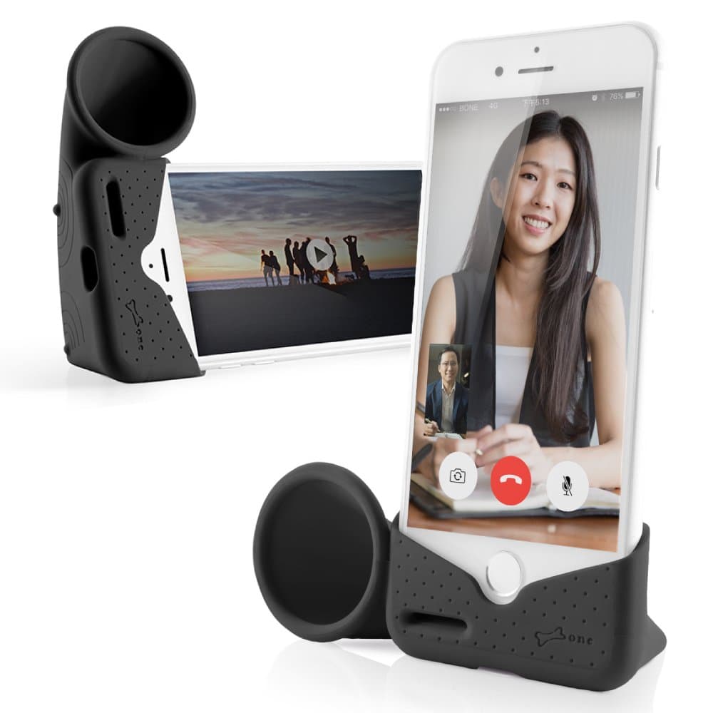 Bone iPhone Horn Stand, iPhone Sound Amplifier Stand Speaker Dock Holder for Selfie Live Stream Broadcast Webcam for iPhone X SE 8 7 6 6s - Black (Small)
