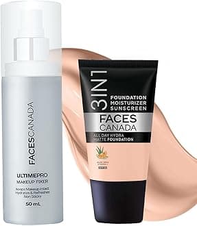 FACES CANADA Waterproof Fix & Finish Kit | Makeup Fixer (50ml) + Rose Ivory All Day Hydra Matte Mini Foundation (18ml) | Makeup Kit For Women (Combo Pack of 2)