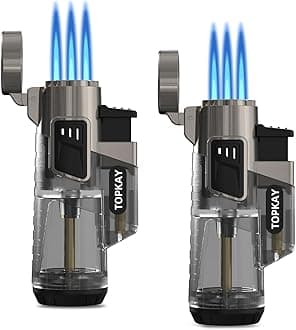 TOPKAY Cigar Lighter Triple Jet Flame Butane Torch Lighters Windproof Butane Refillable Gas Torch Lighters with a Gift Box, 2 Pack (Without Gas)