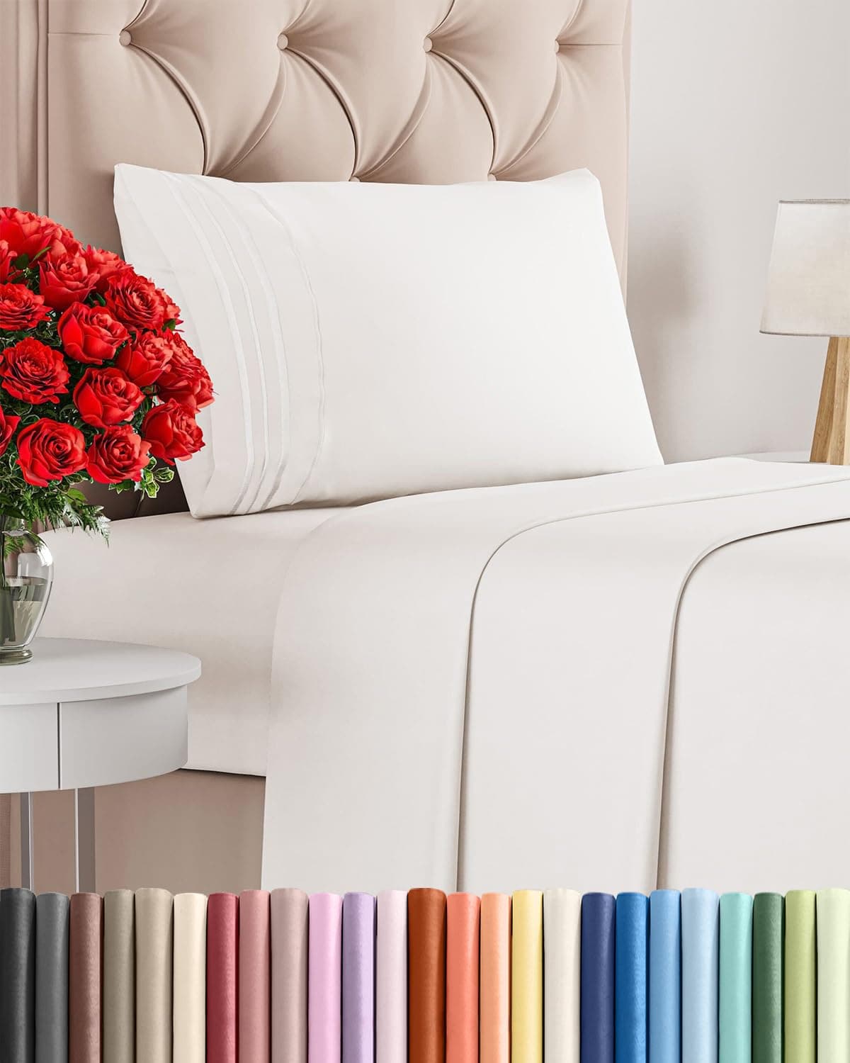 Twin Size 3 Piece Sheet Set - Comfy Breathable & Cooling Sheets - Hotel Luxury Bed Sheets for Women & Men - Deep Pocket, Easy-Fit, Extra Soft & Wrinkle Free Sheets - Antique White Oeko-Tex Bed Sheets