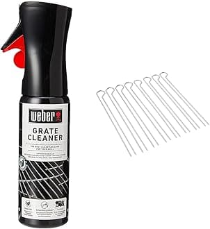 WeberGrill Grate Cleaner Spray | Biodegradable BBQ Cleaner | Weber Barbecue Accessories | Designed for Cleaning Cooking & Barbecue Skewers Set - Set of 8 Steel Kebab Skewers with Dual-Pronged