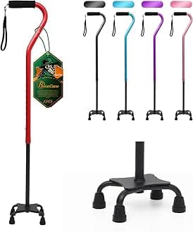 BeneCane Quad Cane Adjustable Walking Cane with Offset Soft Cushioned Handle for Men & Women Lightweight Comfortable with 4-Pronged feet for Extra Stability