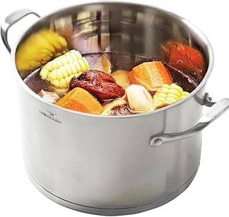 HOMICHEF Heavy Ecological Nickel Free Stainless Steel Stock Pot w/Lid (24 cm, 7.5 Litre) - Induction Pot 7.5L Matte Polished Cooking Pot