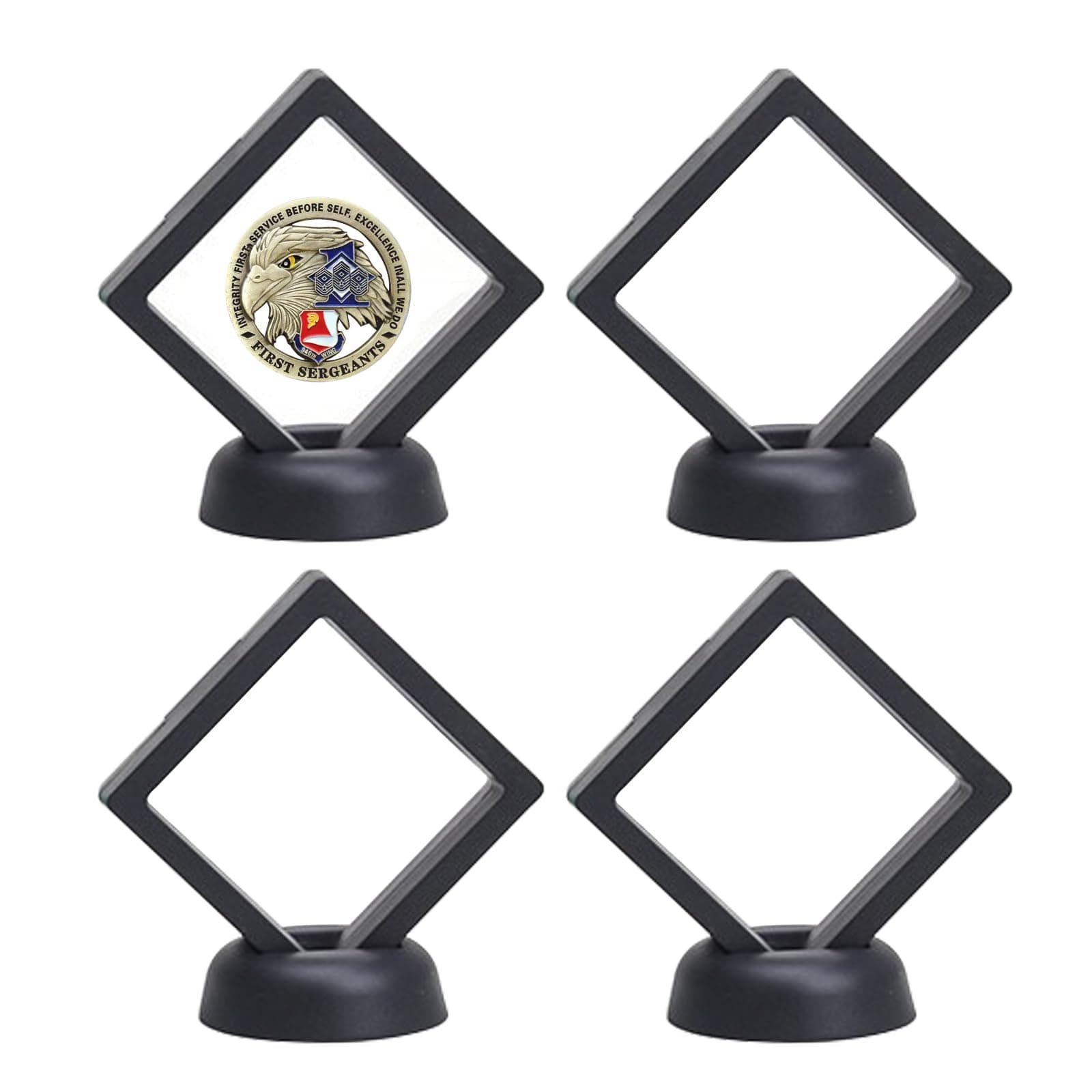 3D Floating Frame with Stand, Challenge Coin Display Holder, 4 Pack Floating Display, 2.75"x2.75" Gift Packing Frame (Black)