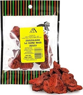 Seedless Red Li Hing Mui Crack Seed Plums | Hawaiian Favorite | Sweet, Sour, & Salty Dried Asian Plum Candy | 1.25 Ounce