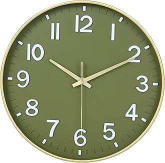 HZDHCLH Wall Clocks Battery Operated,Wall Clock Green Gold,8 inch Wall Clock Silent Non Ticking Modern 3D Numbers for Kitchen Bedroom Living Room Office Classroom Decor