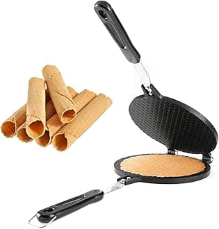 Dyna-Living Waffle Cone Maker Ice Cream Cone Iron Machine Egg Roll Mold for House Commercial Homemade DIY Ice Cream Cone Baking Pan (Diameter 6.7 Inches)