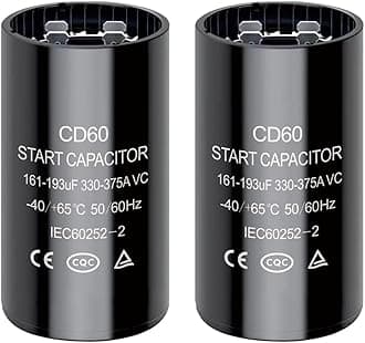 161-193 uf/MFD CD60 Round Start Capacitor ±20% 50/60 Hz 330-375 VAC Round Motor Well Pump Start Capacitor (161-193 uf/MFD, 2)