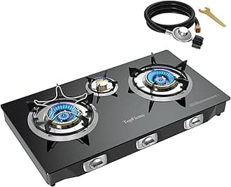 3 Burner Propane Stove 32,300 BTU High-Efficiency Tempered Glass Auto-Ignition Gas Burner Stove Top with CSA Hose for Outdoor RV Camping Emergency Cooking