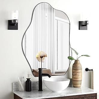 POZINO Irregular Mirror, 32"x24"Asymmetrical Mirror, Morden Odd Shape Mirrors, Abstract Frameless Wall Mirrors for Bathroom Living Room Bedroom Entryway Home Decor