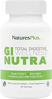 NaturesPlus GI Nutra Total Digestive Wellness - Probiotics Supplement with Prebiotics, Enzymes, Glutamine, Calcium - Vegetarian, Gluten Free - 90 Tablets