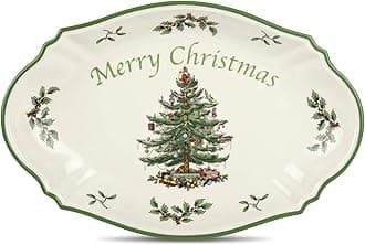 Spode Christmas Tree Oval Festive Tray - 11-Inch Rectangular Earthenware Serving Tray, Holiday Tableware - Seasonal Trays for Entertainment - Dishwasher, Microwave, Oven Safe