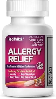 HealthA2Z Fexofenadine Hydrochloride 180mg, Antihistamine for Allergy Relief, 24-Hour Antihistamine for Allergy Relief (30 Count (Pack of 1))
