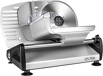 Meat Slicer Deli Food Slicer with Child Lock Protection, Removable 19cm Stainless Steel Blade and Food Carriage, 0-15mm Adjustable Thickness Food Slicer Machine for Meat, Cheese, Bread, 150W