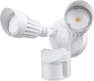 LEONLITE COB LED Security Light, Motion Sensor Outdoor Lights, Dusk to Dawn, 100-277V, ETL Listed, Adjustable Heads, Motion Detector Flood Light for Outside, IP65 Waterproof, 3000K Warm White, White