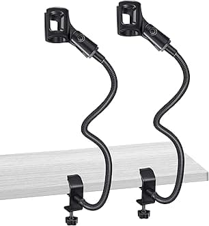 2 Pcs Gooseneck Mic Stand Mic Holder Microphone Stand Mount Adjustable Arm Adapter Podium Microphone Flexible Gooseneck Desktop 3/8 to 5/8 Inch with Clip Desk Clamp Music Recording Equipment