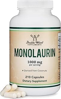 Monolaurin 1,000mg per Serving, 210 Capsules (Vegan Safe, Non-GMO, Gluten Free, Made in The USA) Immune Health Support by Double Wood Supplements