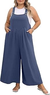 OLRIK Plus Size Jumpsuit for Women Wide Leg Adjustable Straps Overalls Loose Fit Romper with Pockets Spring Summer
