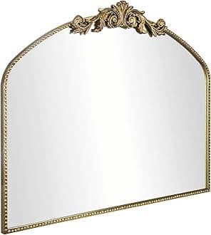 AIXI HOME Arendahl Traditional Retro Gold Arched Wall Mirror, 36"x29" Carved Elegant Mantel Farmhouse Bathroom Mirror with Ornate Frame, Baroque Inspired Home Decor for Vanity Bedroom Entryway