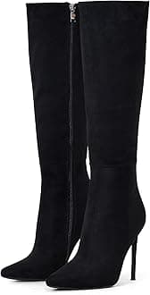 Elisabet Tang 4 inch Women's Knee High Long Boots, Stiletto Tall Pointed Toe Heeled Boot Leather Suede Comfortable Sexy
