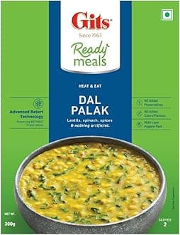 Gits Ready to Eat Dal Palak, Pure Veg Heat and Eat Indian Meal, Microwaveable, 300g