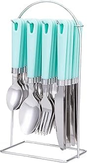 Cutiset 25 piece Stainless Steel Flatware Set with Hanging Caddy (Green, 25-Piece)