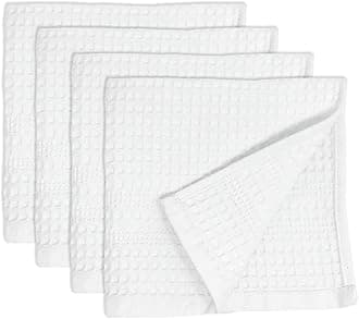 Waffle Towels Wash Cloths for Showering, Exfoliating Washcloth Face Towels, Quick Dry Towel Cotton Washcloths Set of 4, Classic Style (White)