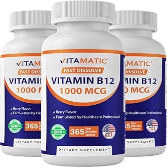 Vitamin B12 1000 mcg Fast Dissolve – 365 Tablets per Bottle - 3 Bottles – Natural Berry Flavor – Supports Energy Metabolism & Nervous System Health