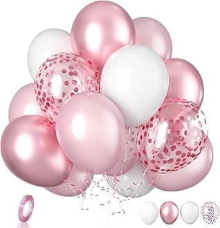 Biapian Pink Balloons, 20 Pcs Pink and White Balloon, 12 Inch Metallic Confetti Balloons Pearl Latex Balloon Helium for Women Birthday Party Christening Baby Shower Wedding Decorations