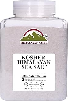 Himalayan Chef Kosher Sea Salt – Full Flavor, No Additives, unrefined and Less Sodium - Natural and Organic - 5 Pound Plastic Jar, Kosher & Non GMO Certified