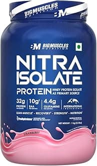 Bigmuscles Nutrition Nitra Isolate [1kg, Strawberry] | 32g Protein | 10g EAA | Whey Protein with ProHydrolase Enzyme Tech. For Faster Absorption | Improved Strength, Faster Recovery & Muscle Building