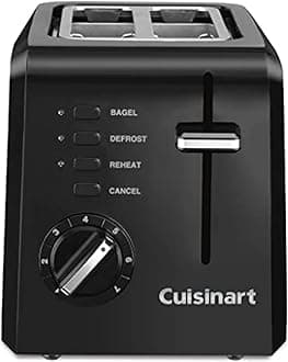 CPT-122BK 2-Slice Compact Plastic Toaster, Slots for Bagels & Bread, 7 Shade Settings, Cancel/Defrost/Reheat Functions, Removable Crumb Tray, Small Kitchen Appliance for Home & Office, Black