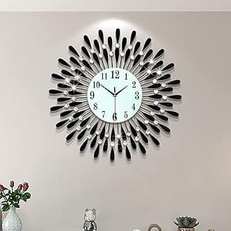 YIJIDECOR Large Wall Clocks for Living Room Decor Big Modern Silent Clock Non-Ticking for Bedroom Office Kitchen Home Decorative 24 Inch Round Black Clock Crystal Wall Art Decor for Indoor House