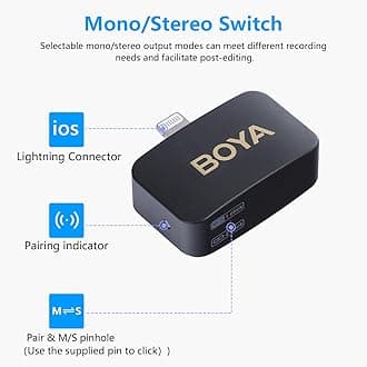 BOYA Wireless Lavalier Microphone for iPhone Plug Play Dual Lapel Microphones Cordless Clip on Mic for Video Recording YouTube Vlogging Live Streaming BY-M1V6 Noise Cancellation Mono Stereo Output