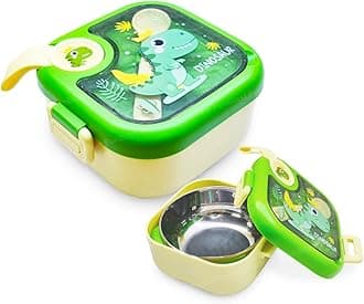 FunBlastDinosaur Theme Lunch Box for School Kids - SS304 Air-Tight Insulated Tiffin Box With Spoon for Dry Foods