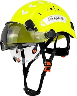 CR06+2V Construction Safety Helmet with Build-in Visor ABS Hard Hat with Visor Adjustable Ventilation Hardhats Work Head Protection ANSI/ISEA Z89.1