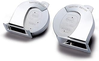 Hella 007728883 Chrome Trumpet Horn Set ( 12V,400/500 Hz,105 -118 dB @ 2m) for Passenger Car