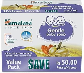 Himalaya Gentle Baby Soap 125 g | Value Pack of 4 - Save Rs 50 extra| No 1 Doctor prescribed brand | Oils of Almond & Olive | Gently cleanses baby's skin |