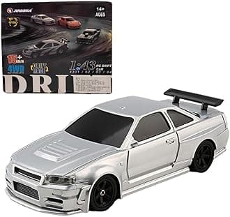 RC Sport Racing Drift Car, 1/43 Scale 2.4G 15KM/H Full Proportional RC Electric Mini Racing Drift Car Model with Lights Kit and Drift Tires (Silver Gyroscope RTR Version)