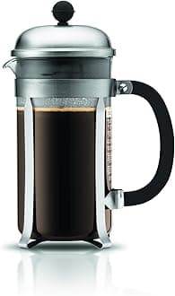 34oz Chambord French Press Coffee Maker, High-Heat Borosilicate Glass, Brushed Stainless Steel – Made in Portugal