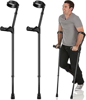 Geiserailie 2 Pcs Forearm Crutches for Adults Adjustable Elbow Crutches with Metal Spine Articulating Arm Cuff TPR Hand Grip and Wider Rubber Tip Lightweight Support Arm Crutches for Leg Injury