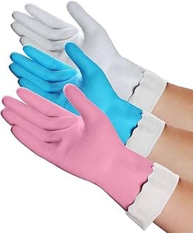 HSL Household Cleaning Gloves - Reusable Kitchen Dishwashing Gloves with Latex Free, Cotton lining, Waterproof, Non-Slip (Small, 3 Pairs)
