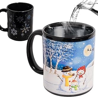 Heat Changing Snowman Ceramic Mug Colour Changing Mugs Magical Coffee Mug Tea Cup 12 Ounce - Novelty for Xmas Funny Gifts, Blue/White/Red