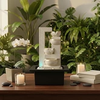 ALILA 23-Inch Waterfall Fountain with LED Lights | Tabletop Indoor Outdoor Water Fountain for Home, Office, Living Room Décor | Vastu Showpiece & Gifting Item