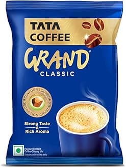 Tata Coffee Grand Classic Instant Coffee | Strong Taste & Rich Aroma | With Flavour Locked Decoction Crystals | 50g Pouch