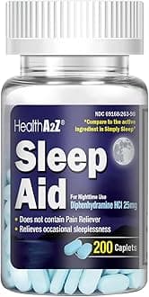 HealthA2Z Sleep Aid 200 Caplets | Diphenhydramine HCl 25mg | Regular Strength Sleeping Pills | Safe & Non-Habit-Forming