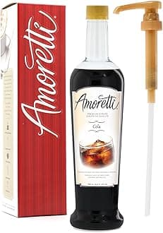 Amoretti - Premium Cola Syrup, 94 Servings Per Bottle (750 ml), with Pump for Flavoring Coffees, Cocktails, and other Beverages, Gluten Free, GMO/GEO Free, Preservative Free