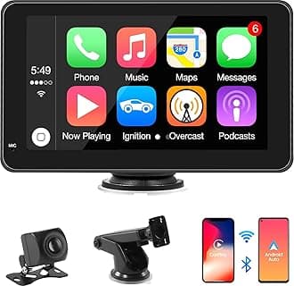 Carplay Screen for Car, 7 Inch Portable Touch Screen Car Stereo with Wireless Carplay & Android Auto, Backup Camera, Live Navigation, Bluetooth, Mirror Link, TF Card