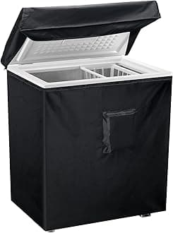 Black Chest Freezer Cover, Luxiv Waterproof Freezer Covers Compact for 5 Cubic Feet Chest Freezer Cover for Open, Zipper Pocket, Strap
